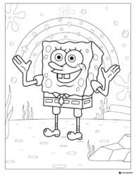 SpongeBob Coloring Page SpongeBob with a rainbow and stars behind him