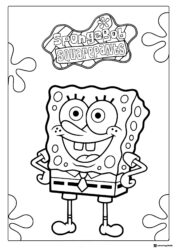 SpongeBob Coloring Page SpongeBob with hands on hips under the logo