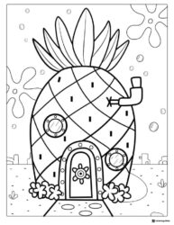 SpongeBob Coloring Page SpongeBobs pineapple house in a landscape