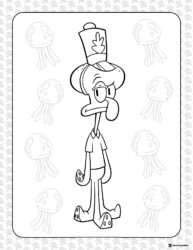 SpongeBob Coloring Page Squidward in band uniform surrounded by jellyfish