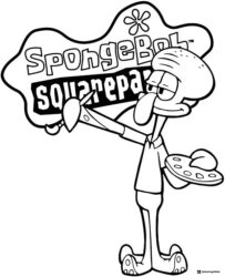 SpongeBob Coloring Page Squidward painting SpongeBob SquarePants title