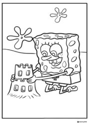 SpongeBob Coloring Page building a sandcastle