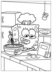 SpongeBob Coloring Page cooking with a chefs hat
