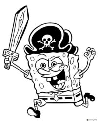 SpongeBob Coloring Page dressed as a pirate with sword