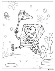 SpongeBob Coloring Page jellyfish catching with a net