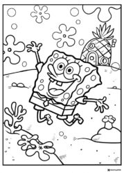 SpongeBob Coloring Page jumping happily