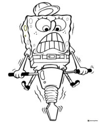 SpongeBob Coloring Page on a jackhammer