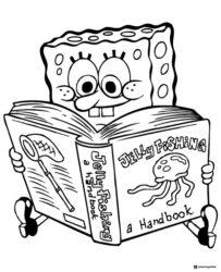 SpongeBob Coloring Page reading a Jellyfishing book
