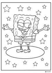 SpongeBob Coloring Page surrounded by stars