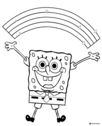 SpongeBob Coloring Page under a rainbow