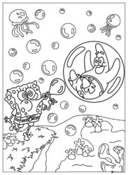 SpongeBob Coloring Page with Patrick in bubble jellyfish
