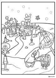 SpongeBob Coloring Sheet Bikini Bottom landscape with main characters