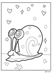 SpongeBob Coloring Sheet Gary the snail with large eyes and hearts