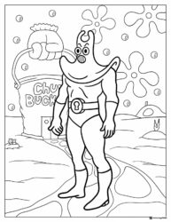SpongeBob Coloring Sheet Man Ray standing outside the Chum Bucket