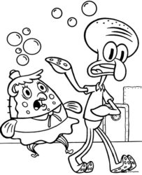 SpongeBob Coloring Sheet Mrs Puff chasing a distressed Squidward