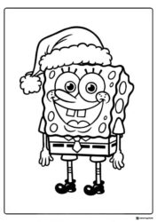SpongeBob Coloring Sheet SpongeBob SquarePants wearing a Santa hat