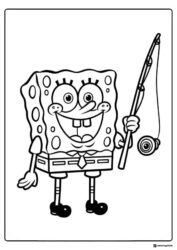 SpongeBob Coloring Sheet SpongeBob holding a fishing rod