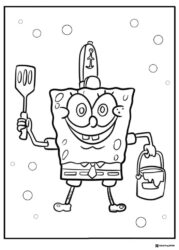 SpongeBob Coloring Sheet SpongeBob holding a spatula and bucket of paint