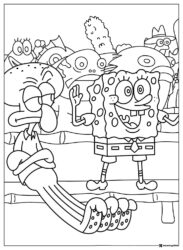 SpongeBob Coloring Sheet Squidward and SpongeBob with other characters