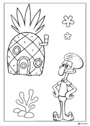 SpongeBob Coloring Sheet Squidward and SpongeBobs pineapple house