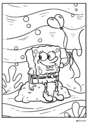 SpongeBob Coloring Sheet holding balloons underwater