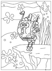 SpongeBob Coloring Sheet on a cliff edge