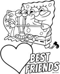 SpongeBob and Gary Coloring Page saying Best Friends
