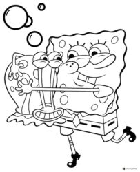 SpongeBob and Gary Coloring Page with big smiles