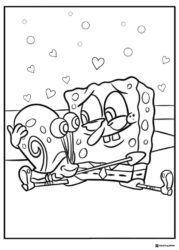SpongeBob and Gary Coloring Page with hearts