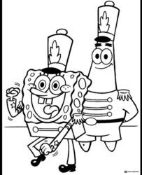 SpongeBob and Patrick Coloring Page in marching band uniforms