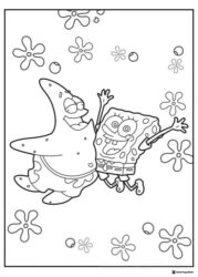 SpongeBob and Patrick Coloring Page jumping together