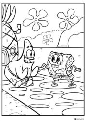 SpongeBob and Patrick Coloring Page outside pineapple house