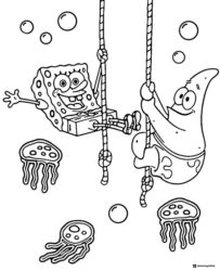 SpongeBob and Patrick Coloring Page swinging on ropes