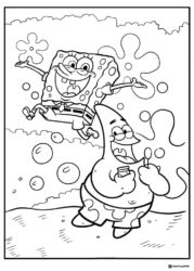 SpongeBob and Patrick Coloring Sheet blowing bubbles