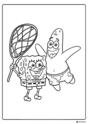 SpongeBob and Patrick Coloring Sheet with a net