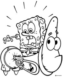 SpongeBob and Patrick with a tuba Coloring Page