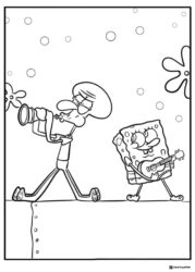 SpongeBob and Squidward Coloring Page playing music