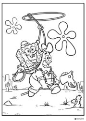 SpongeBob and cowboy Coloring Sheet riding