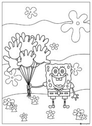 SpongeBob holding hand balloons Coloring Sheet