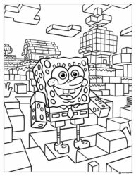SpongeBob in a Minecraft like world Coloring Page