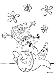 SpongeBob jumping on Patrick Coloring Page