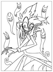 Spooky Alastor Hazbin Hotel Coloring Page with Ghosts