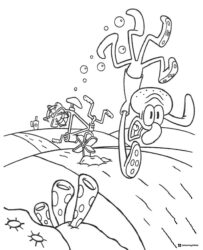 Squidward Coloring Page riding a bicycle