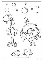 Squidward and Larry the Lobster Coloring Page