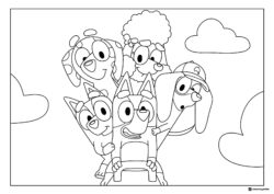 Stacked Friends Coloring Sheet with Bluey and Playmates