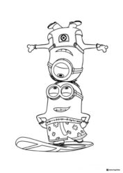 Stacked Minions on Surfboard Coloring Page