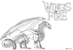 Standing dragon with Wings of Fire logo coloring page