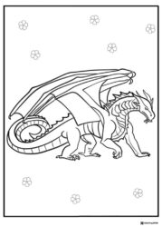Stocky dragon with curled tail and flowers coloring sheet