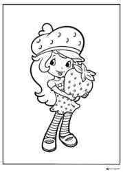 Strawberry Shortcake coloring page holding a big berry