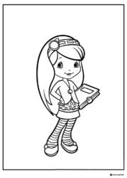 Strawberry Shortcake coloring page holding a book